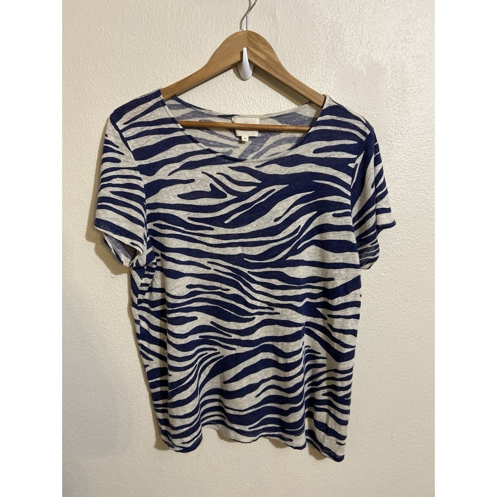 Sezane 100% Linen Shirt Top Tee Zebra Animal Print ANDRÉ T-SHIRT